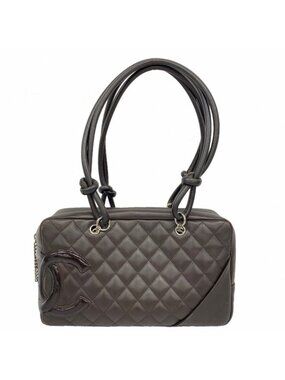 Chanel Shoulder Bag Cambon Lambskin Brown Silver